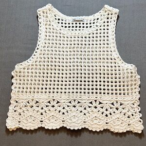 Zara white crochet open knit side slit tank top S